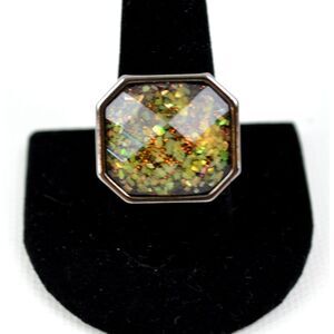 lia sophia Silver Tone Costume Jewelry Ring Size 9 Green‎ Specks